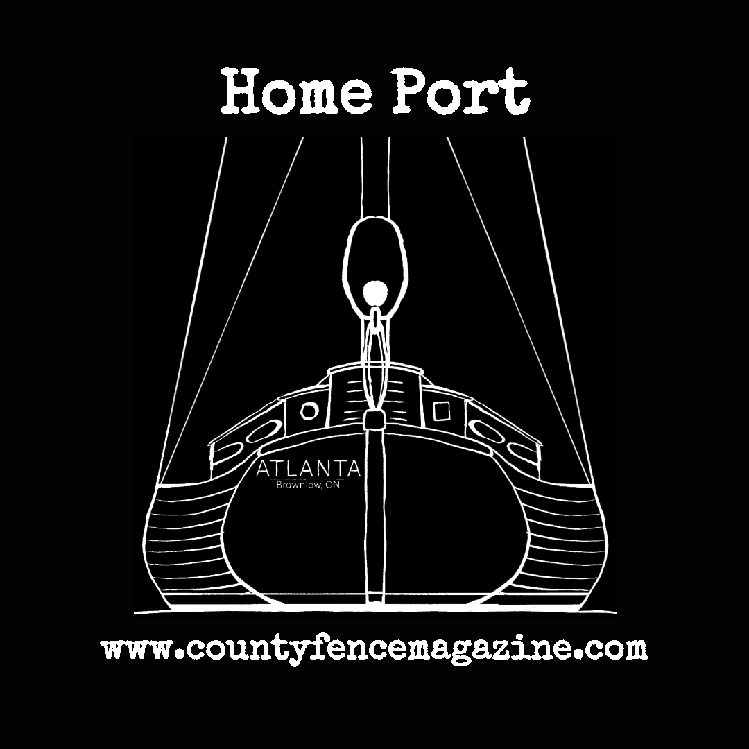 Title card bearing a line drawing of the stern of a sailboat. The boat name reads 'Atlanta, Brownlow ON.'