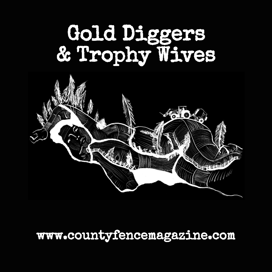 “Land as Muse,” a white on black drawing of a nude woman represented by farmer’s fields and the undulations of the landscape by Jules Octavian.